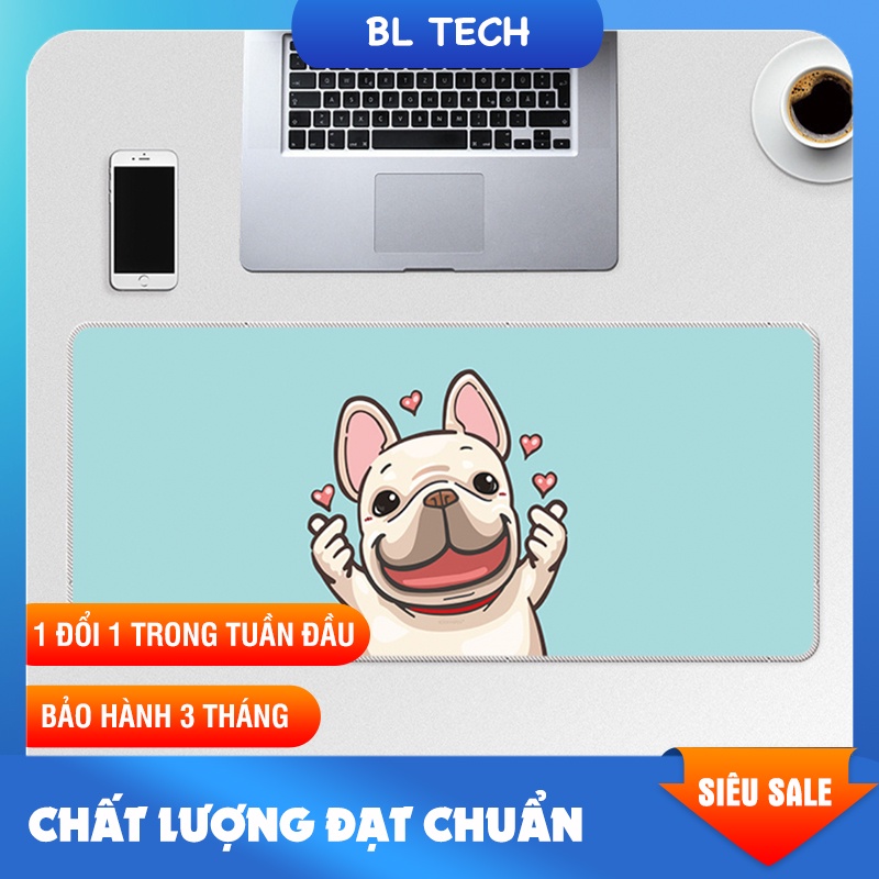 Pad chuột size to 80*30 cm hình động vật hoạt hình đáng yêu corgi pug mèo kute chống nước dày dặn