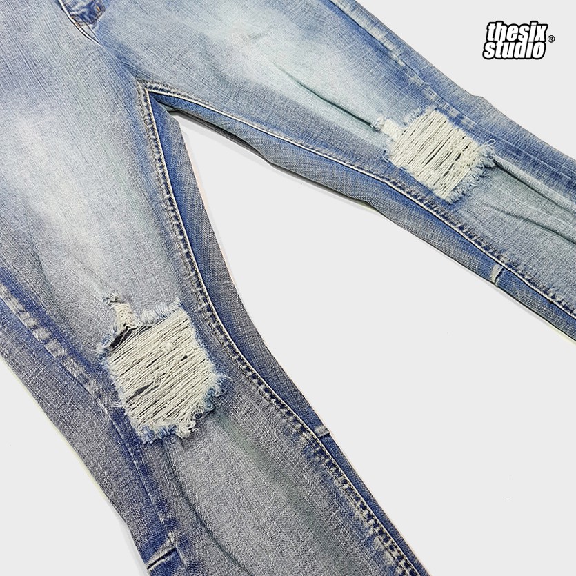 Quần jean nam xanh rách gối - vết rách lớn Quần jean nam skinny Chất jean co giãn [#HT895R] | BigBuy360 - bigbuy360.vn