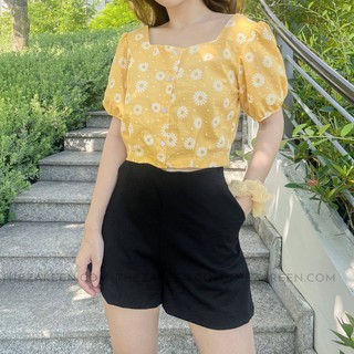 ÁO CROPTOP HOA NHÍ ZAREEN VOA48 HOA CÚC VÀNG