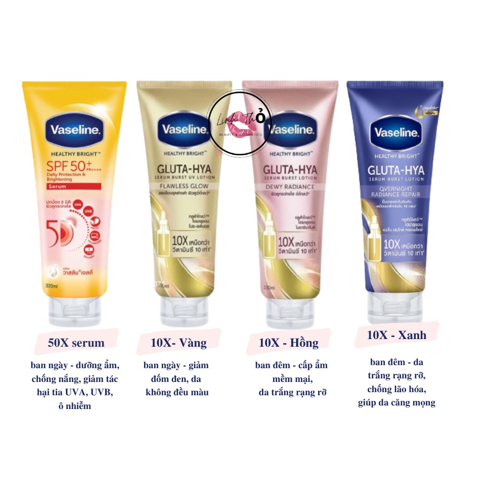 [NEW 2022] Sữa Dưỡng Thể Vaseline chống nắng Healthy Bright 50X Tuýp 320ml Thái Lan - Dưỡng Thể Vaseline 10x Gluta Hya