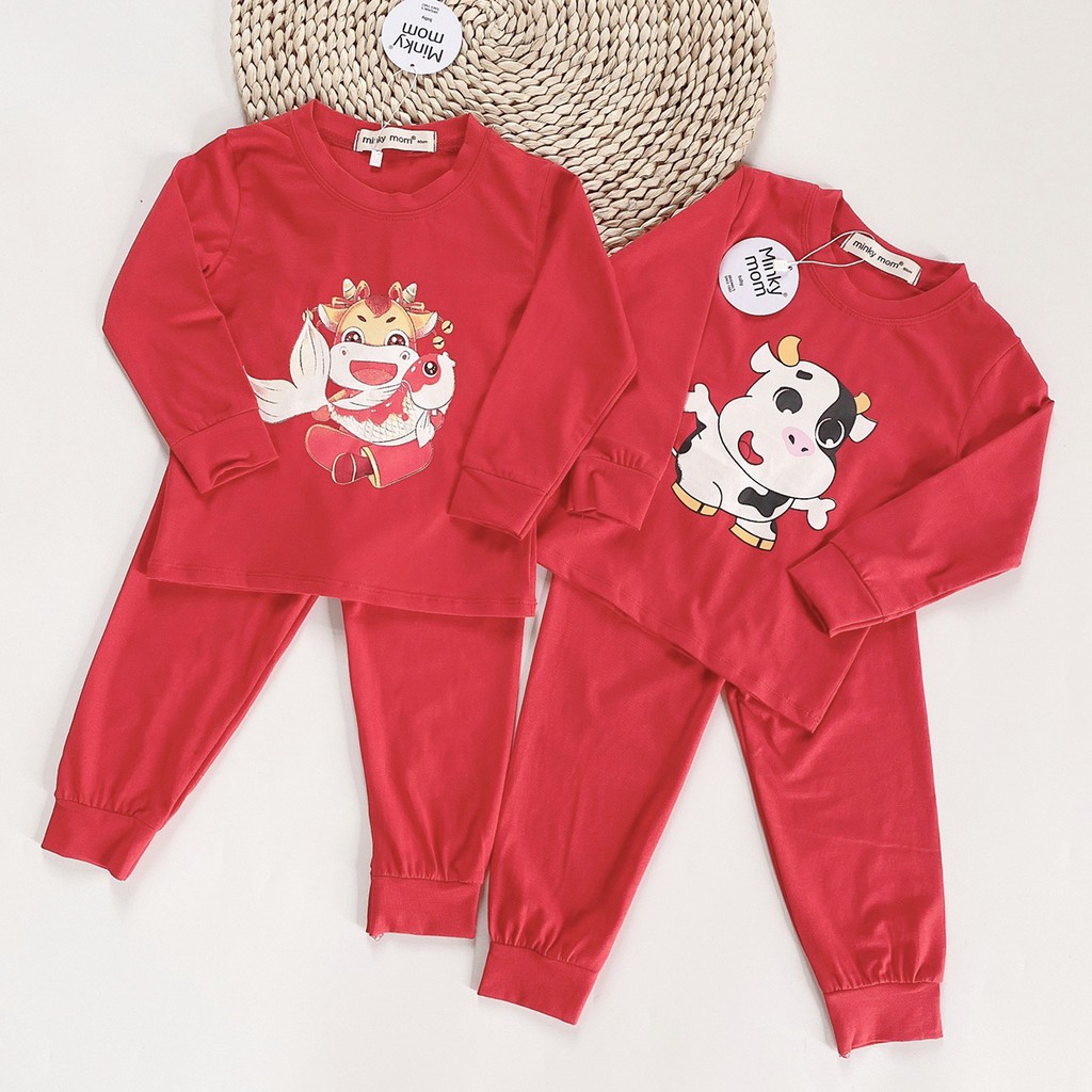 Bộ dài tay cotton cao cấp 100% Minky mom họa tiết trâu cho bé trai bé gái