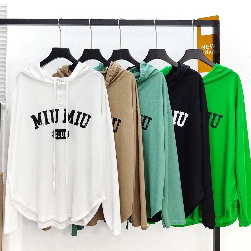 Áo hoddie có mũ rút vạt bầu in chữ nhiều màu xinh vanmiushop