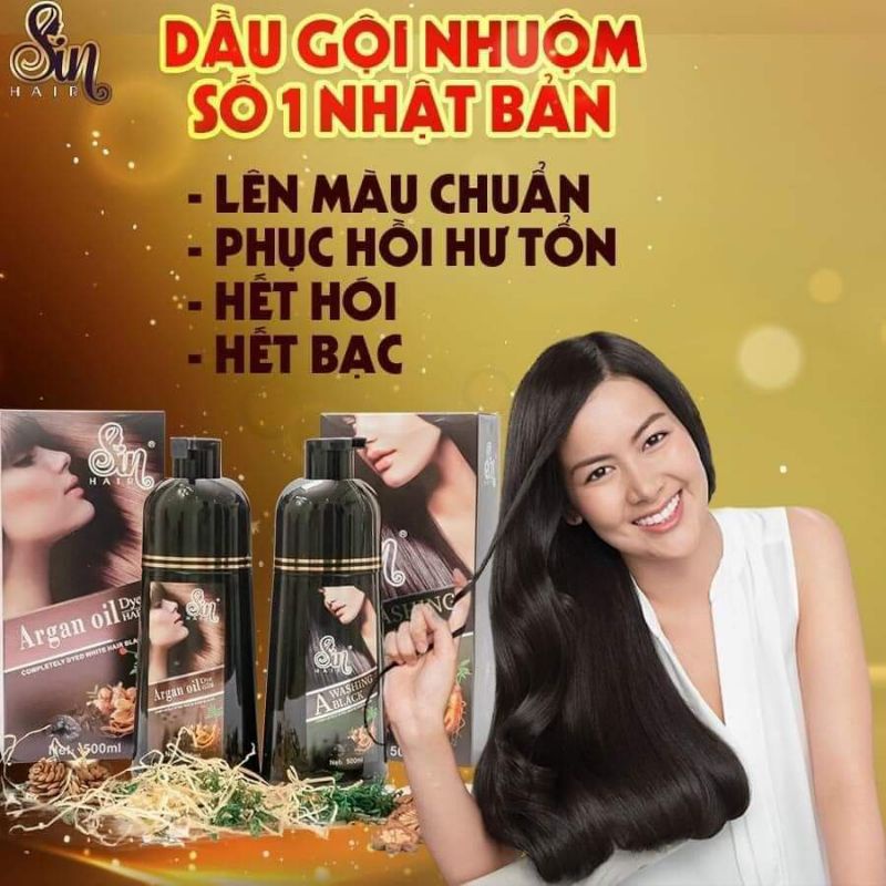 [CAM KẾT CHÍNH HÃNG]Sin hair❤️Dầu gội nhuộm tóc phủ bạc nhân sâm, phủ đen tóc phủ nâu tự nhiên số 1 Nhật Bản 500ml