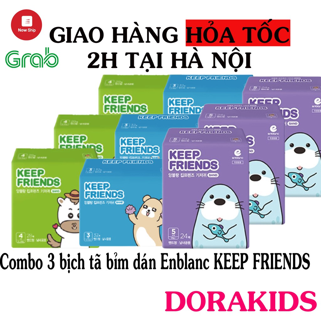 Combo 3 bịch tã bỉm dán Enblanc KEEP FRIENDS nội địa Hàn Quốc S40, M32, L28, XL24 miếng siêu mỏng, siêu thấm hút