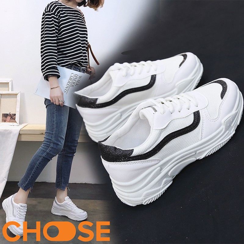 Giày Nữ Sneaker Choose Độn Đế Màu Trắng Mẫu Mới Mùa Hè Phối Viền Phong Cách Mới G29K7 | BigBuy360 - bigbuy360.vn