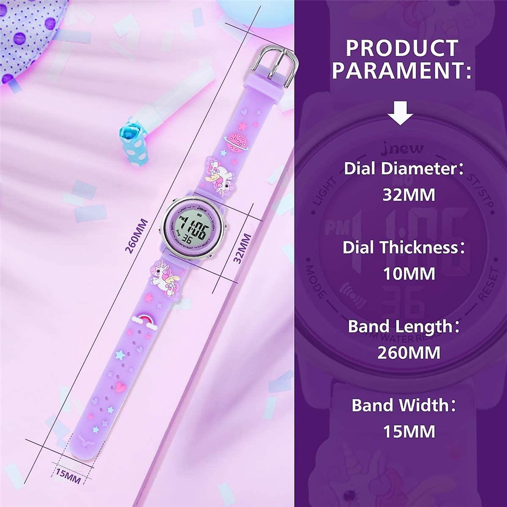 Đồng Hồ Đeo Tay Chống Nước 3D PVC Dễ Thương 7 Màu Cho Bé Gái Mới