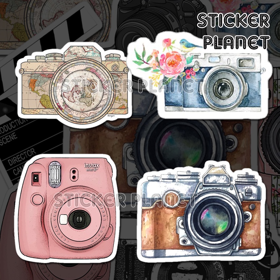 Bộ sticker chủ đề máy ảnh camera chống thấm nước trang trí mũ bảo hiểm, đàn, guitar, ukulele, điện thoại laptop