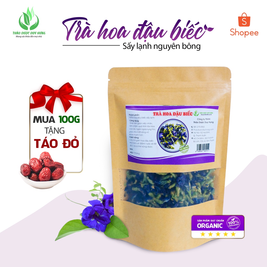 Trà hoa đậu biếc khô sấy lạnh cao cấp chuẩn Organic - Uống trà thảo mộc tốt cho sức khỏe - Huyền Hà Shop