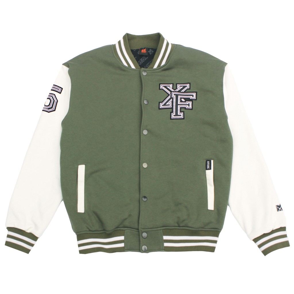 [Mã SKAMA06 giảm 8% TỐI ĐA 50K đơn250K] Áo Khoác Olive/Cream Chất Nỉ Varsity by Xfire | BigBuy360 - bigbuy360.vn