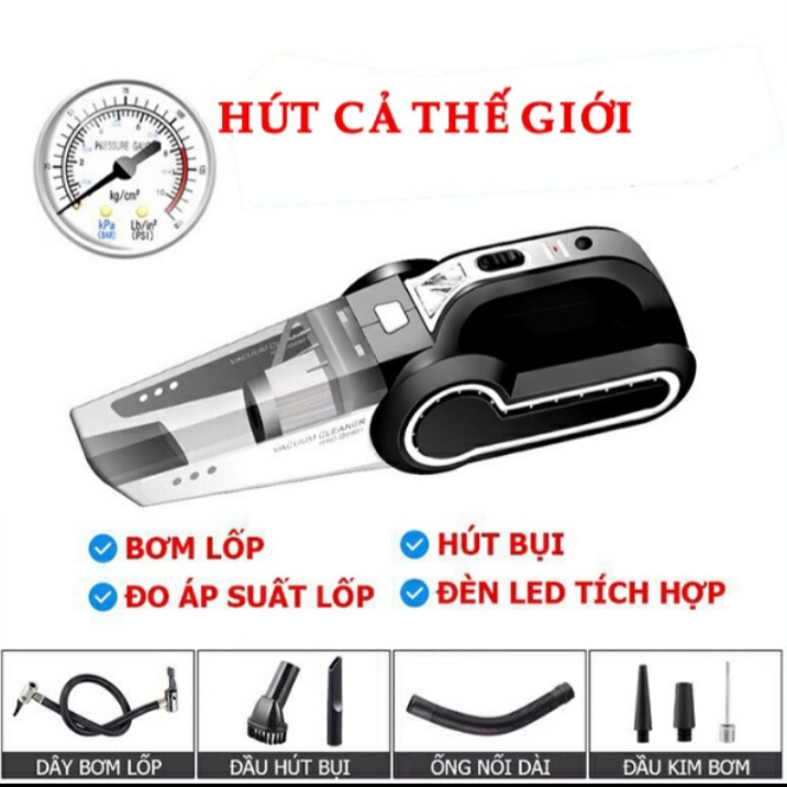 Máy Hút Bụi Kèm Bơm Lốp Đèn Pin Tích Hợp 4 Chức Năng