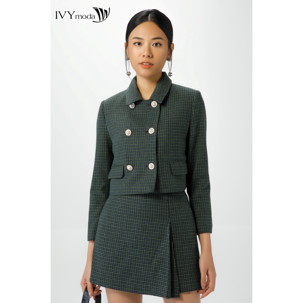 Áo khoác dạ kẻ nữ IVY moda MS 70M7094