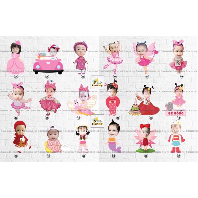 Chibi sinh nhật cho bé gái, thiết kế hình Chibi trang trí tiệc sinh nhật