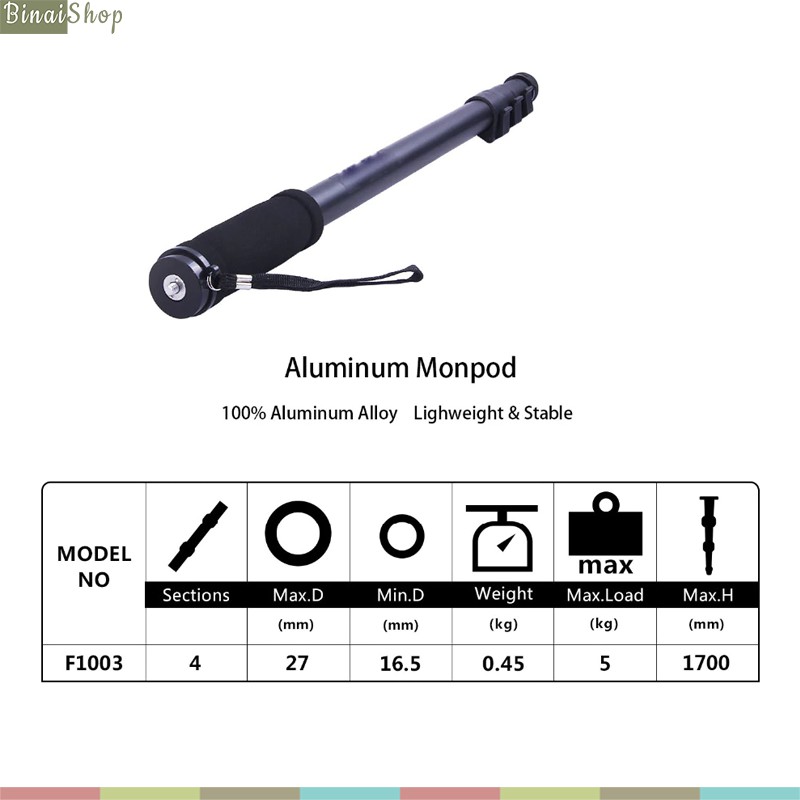 Weifeng WT1003 - Monopod Hợp Kim Nhôm Cho Máy Ảnh, Máy Quay, Điện Thoại