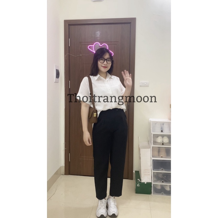 Quần baggy nữ lưng cao chun 2 bên hông bigsize thoitrangmoon có đến 90kg