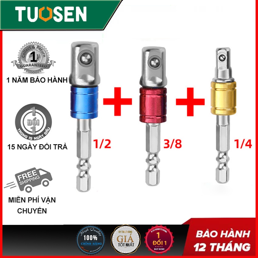 Bộ 3 đầu chuyển đổi máy khoan thành đầu vặn khẩu TUOSEN - Thép Chrome 45#