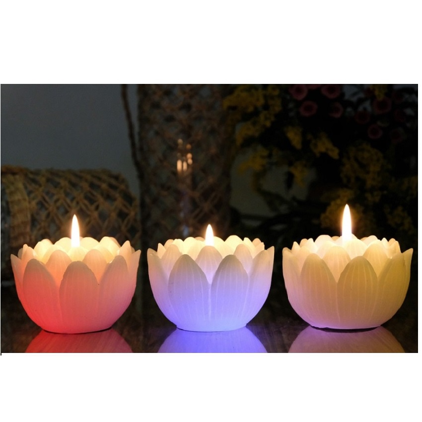 Nến thơm hoa sen đổi màu đèn LED Miss Candle FTRAMART MIC5289 (Trắng)