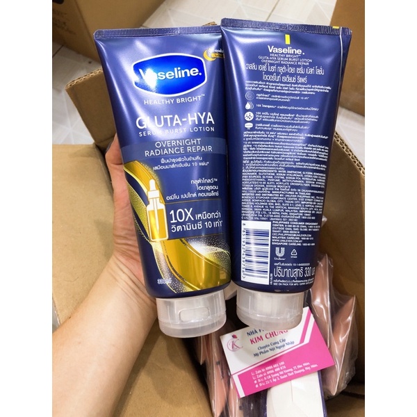 Sữa dưỡng thể Vaseline Xanh Healthy Bright Gluta - Hya Serum Burst Lotion Overnight Radiance Repair 330ml