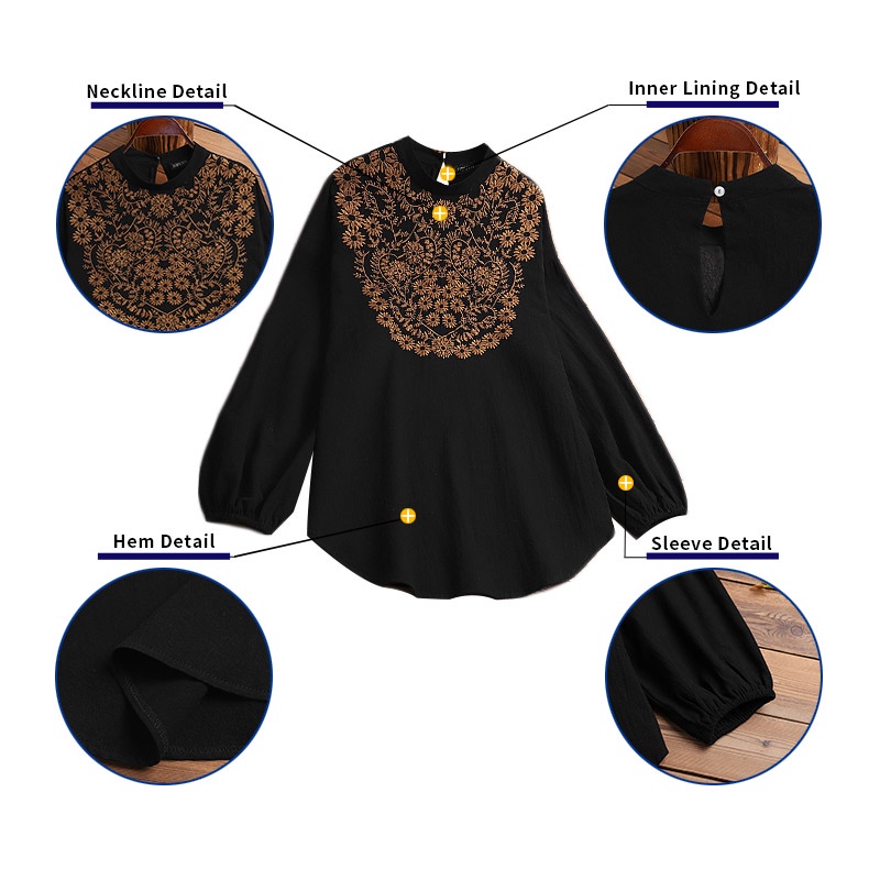 Áo kiểu ZANZEA vải cotton tay dài họa tiết thêu hoa giản đơn kiểu cổ điển cho nữ