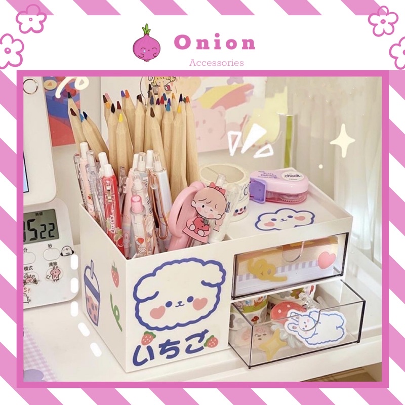 Khay kệ để bàn đựng đồ cá nhân tặng sticker