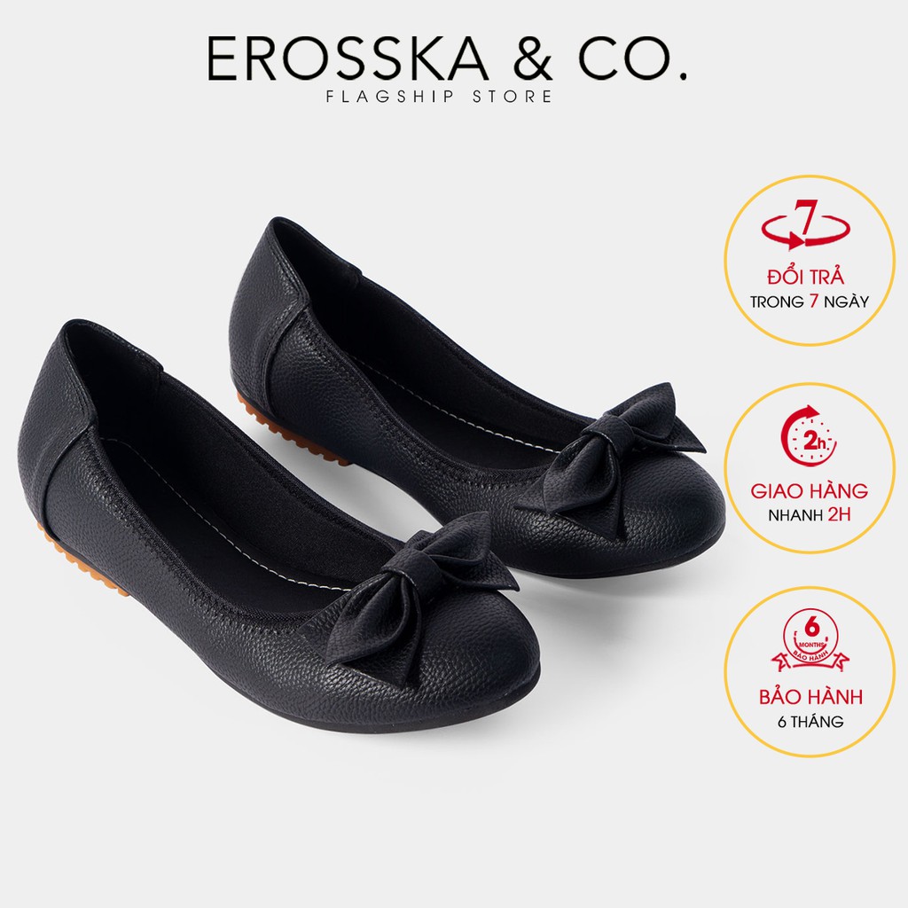 Giày Búp Bê Bệt Erosska siêu êm đính nơ xinh xắn màu đen _ EF007