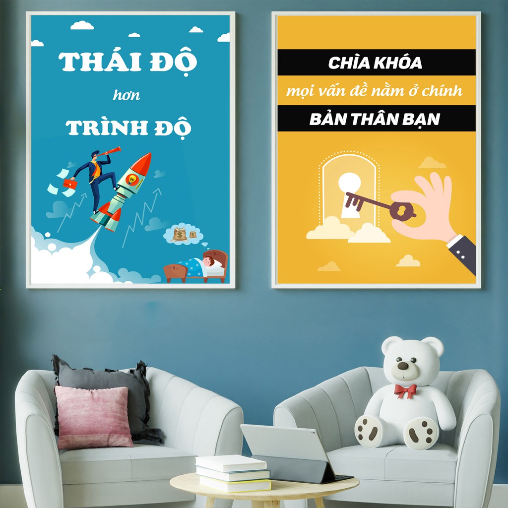 Những câu nói slogan hay trang trí văn phòng, chống nước màu tươi, bền vô địch. Tranh canvas treo văn phòng.