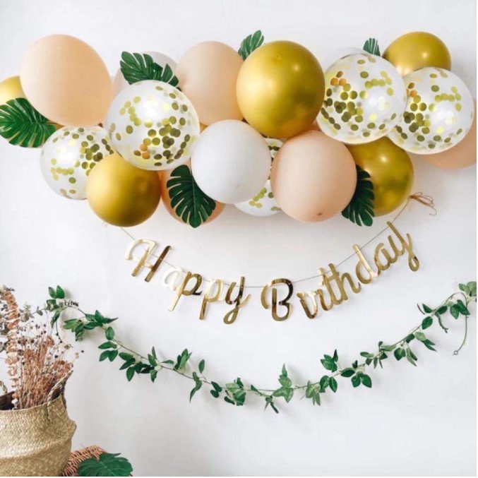 Set bong bóng trang trí sinh nhật Hàn Quốc có lá set bóng dài xoắn phụ kiện trang trí sinh nhật Happy Birthday đẹp