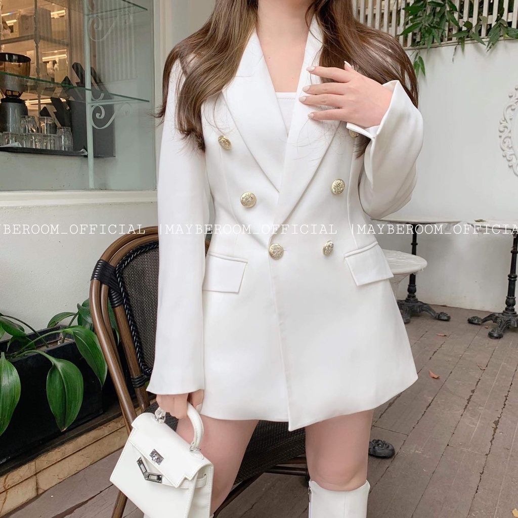 Blazer Ciara dáng dài ôm đính cúc vàng cao cấp Mayberoom