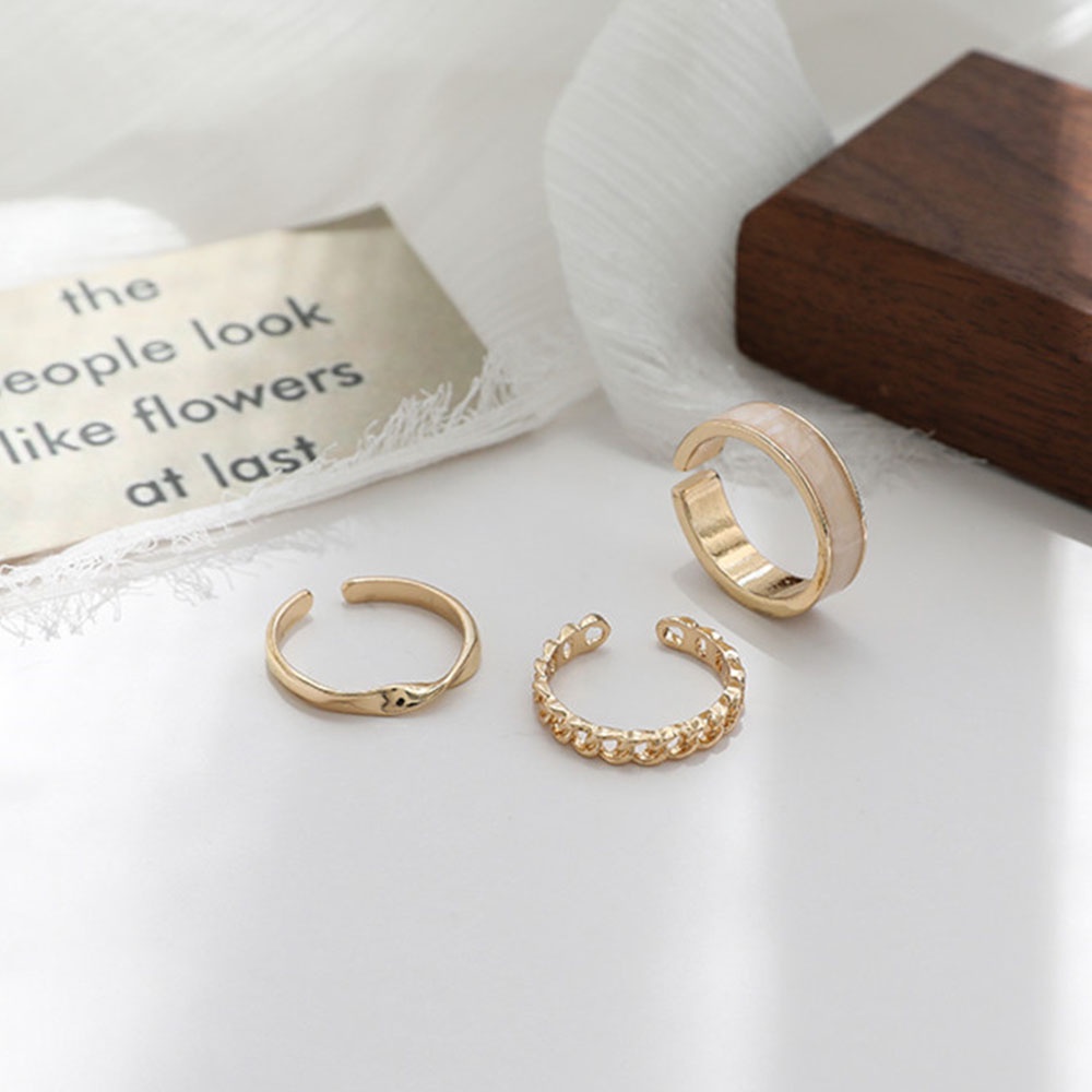 Set 3 nhẫn hở hình tròn nhiều màu sắc có thể điều chỉnh kích thước thời trang cho nữ