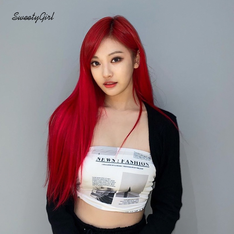 Áo croptop tay dài màu trơn in họa tiết tờ báo thời trang cho nữ