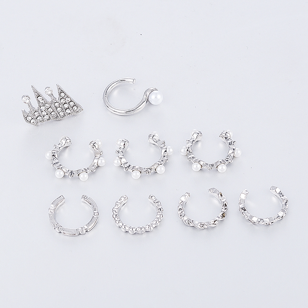 Bộ 9 khuyên tai tròn đính hạt ngọc trai giả hợp thời trang