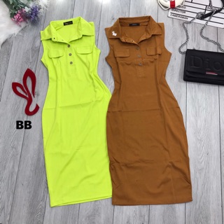 Đầm thun sát nách cổ bẻ phom ôm