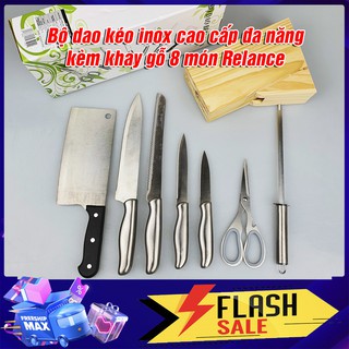 Bộ dao kéo inox cao cấp đa năng kèm khay gỗ 8 món Relance danh cho các bà nội trợ