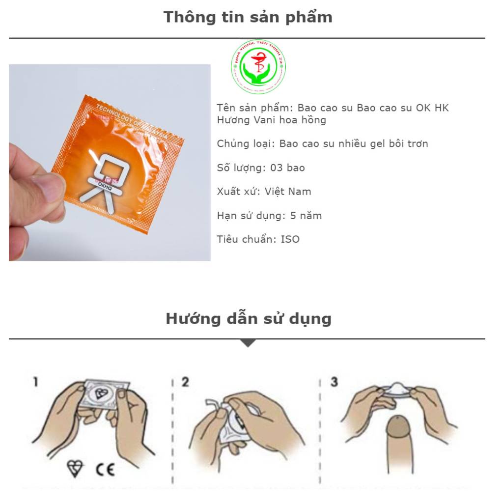 Bao cao su OK Hoa Hồng Vani  ngừa thai và bệnh truyền nhiễm hộp 3 cái