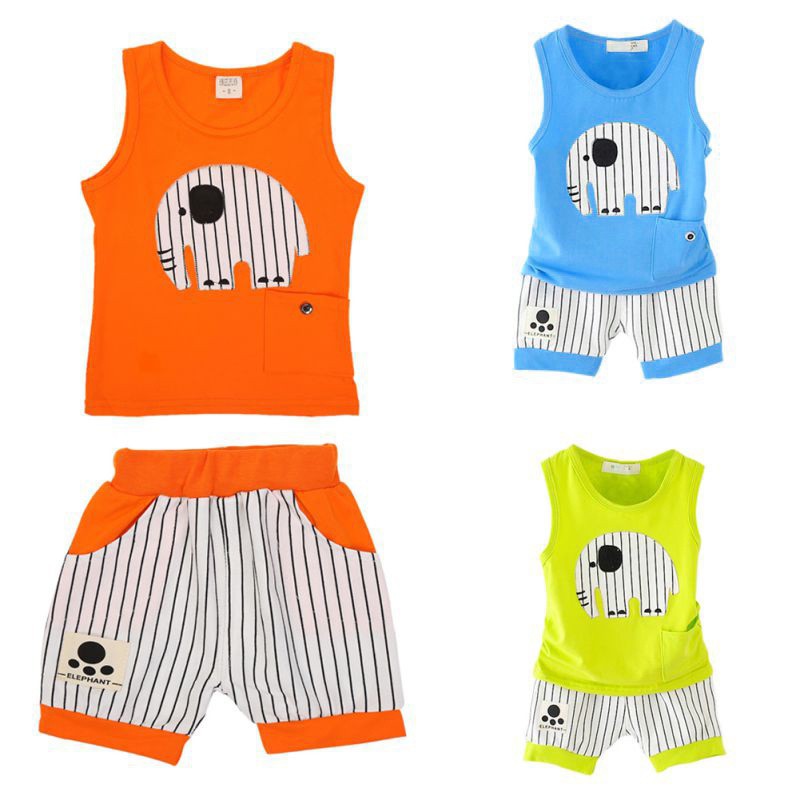 Set áo ba lỗ + quần đùi kẻ sọc chất liệu cotton thoáng mát cho bé