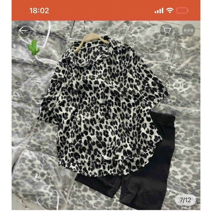 Set áo sơ mi hoạ tiết beo vằn kèm quần ngố