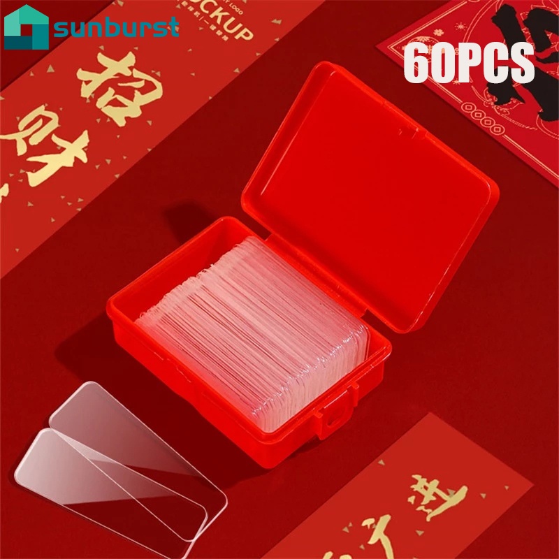 Hộp 60 Miếng Dán Hai Mặt Bằng PVC Trong Suốt Chống Nước Có Thể Tái Sử Dụng