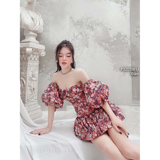 Đầm hoa cúp ngực rớt vai tay phồng!