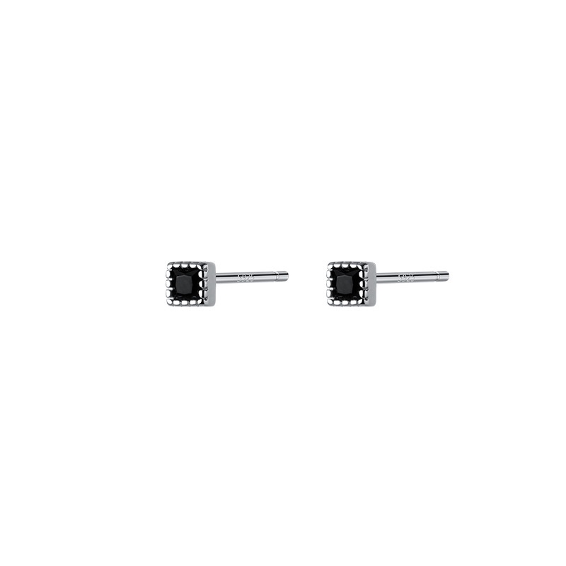 Đôi khuyên tai bạc Ý S925 đính đá Cz vuông Asimi, Bông tai hình búa mini cá tính Hammer Gem KT18
