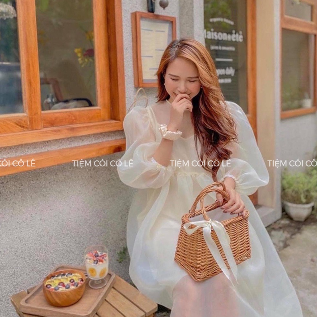 Giỏ mây đính nơ ruy băng, túi xách đi biển, phụ kiện chụp ảnh, làn cắm hoa tiện dụng - Tiệm Cói Cô Lê