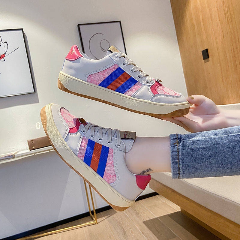 Giày Thể Thao Da Thật Đế Xuồng Năng Động Trẻ Trung Phong Cách Retro Hàn Quốc