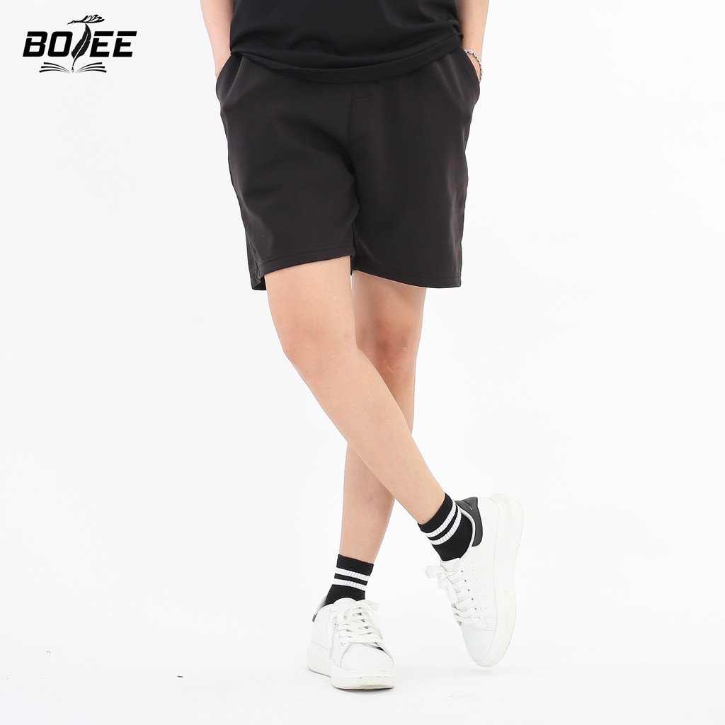 Quần short thun baisc BOTEE đen unisex nam nữ lưng thun ống rộng | BigBuy360 - bigbuy360.vn