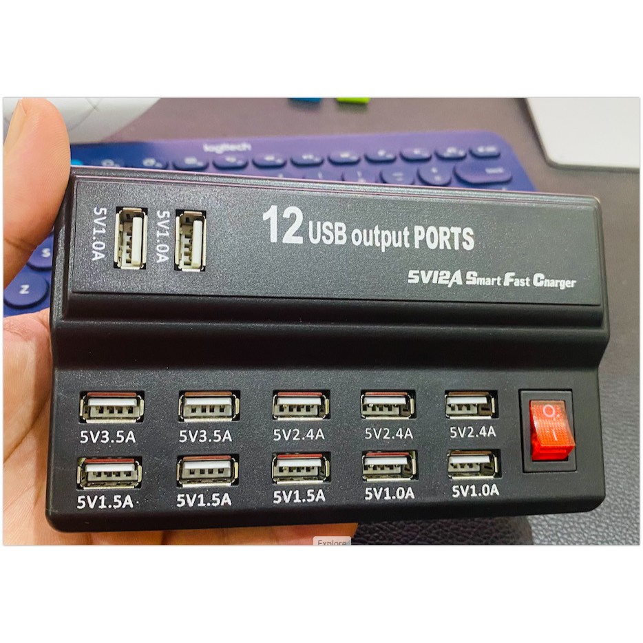 Sạc Điện Thoại 5V - 12 Cổng USB - Có Công Tắc SAC12P02