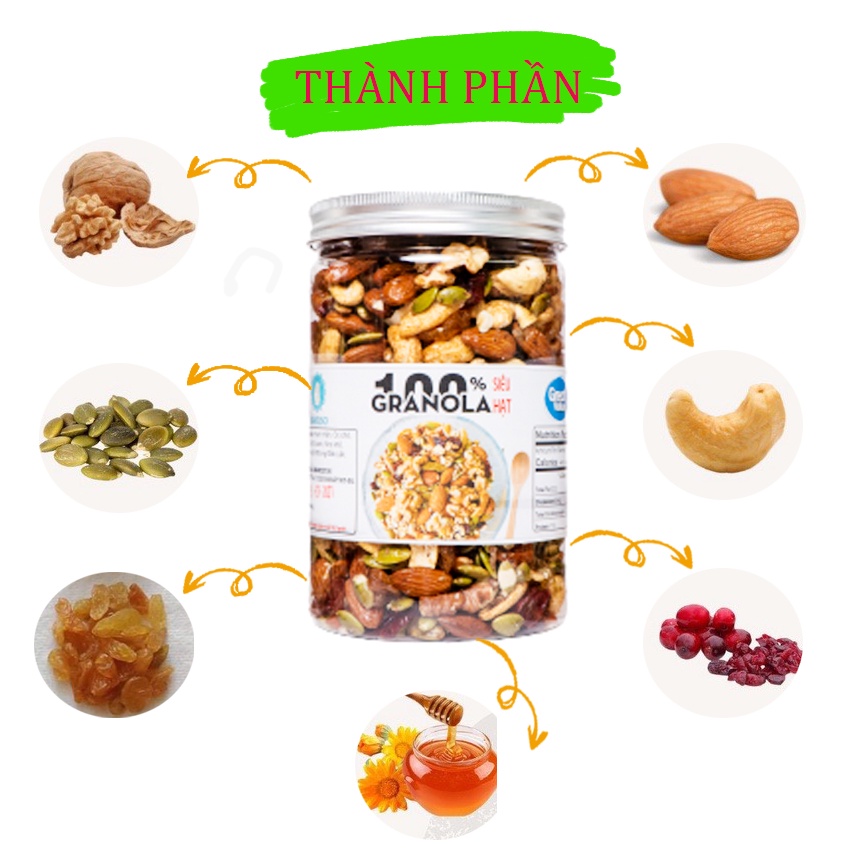 1Kg Granola Không Yến Mạch Nướng Mật Ong NAKUSO