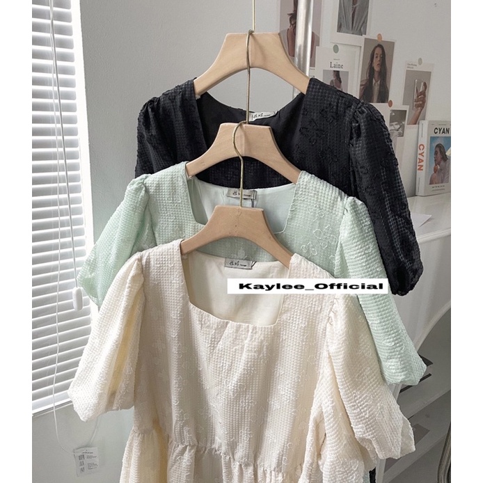 Váy Đầm Tơ Hoa Ulzzang Cổ Vuông Dáng Babydoll ảnn thật Kaylee