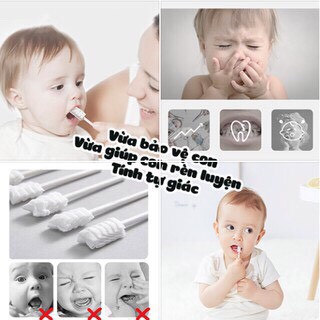 [Haobaby2018] Que Gạc rơ lưỡi V- vệ sinh răng lưỡi miệng cho bé 30 gói