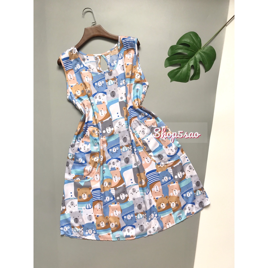 Váy lanh - Đầm ngủ mặc nhà lanh (tole) SHOP5SAO có túi BIGSIZE (55-70kg)
