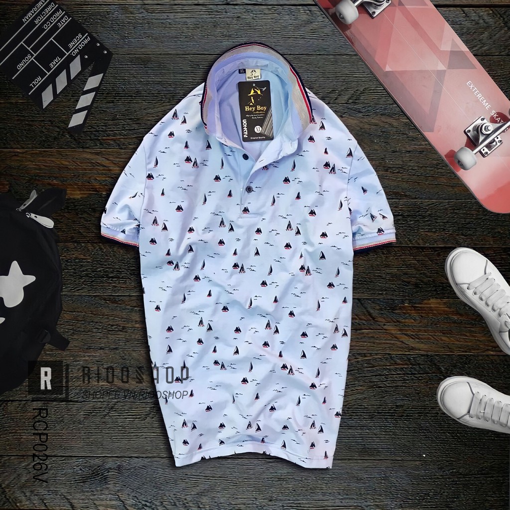 Áo thun nam trung niên có cổ họa tiết cánh buồm cao cấp mặc mát RCP026V - áo phông nam form rộng Riooshop | BigBuy360 - bigbuy360.vn