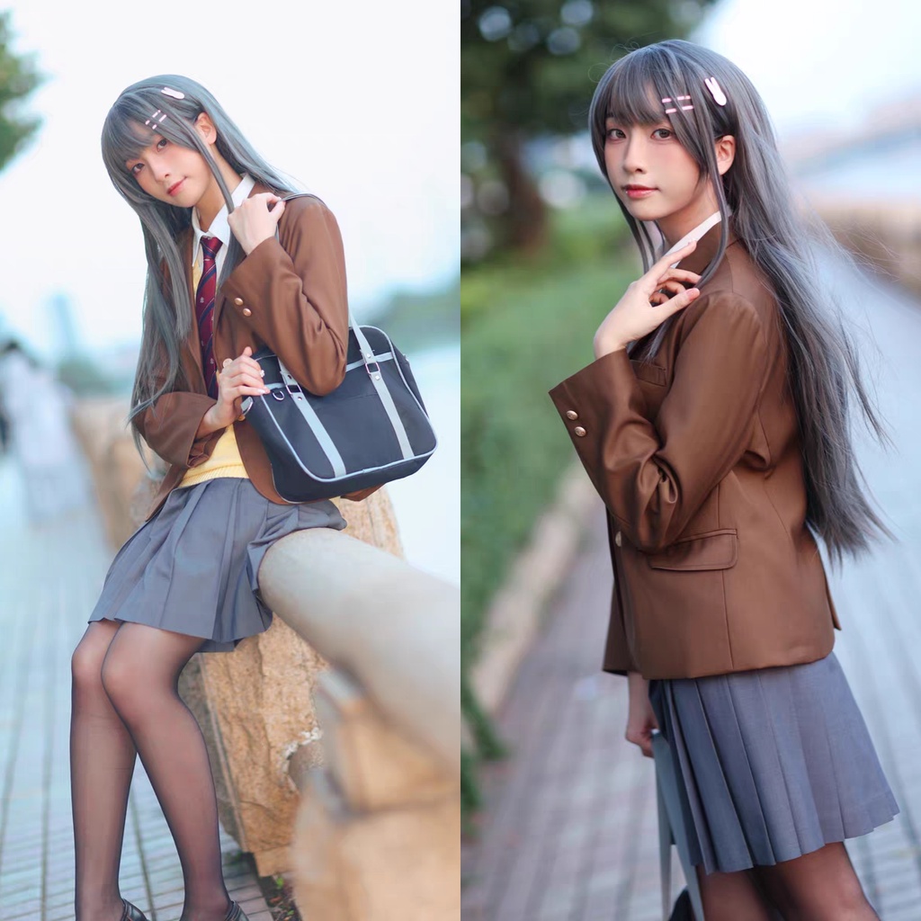 Wig tóc giả cosplay Sakurajima Mai màu xám bunny girl senpai 80cm