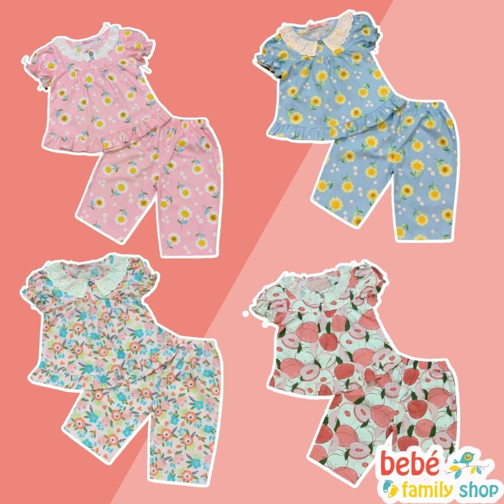 Bộ pijama bé gái tay ngắn quần lửng 1 đến 10 tuổi vải kate thô mềm cao cấp mặc nhà đi học - SGTB