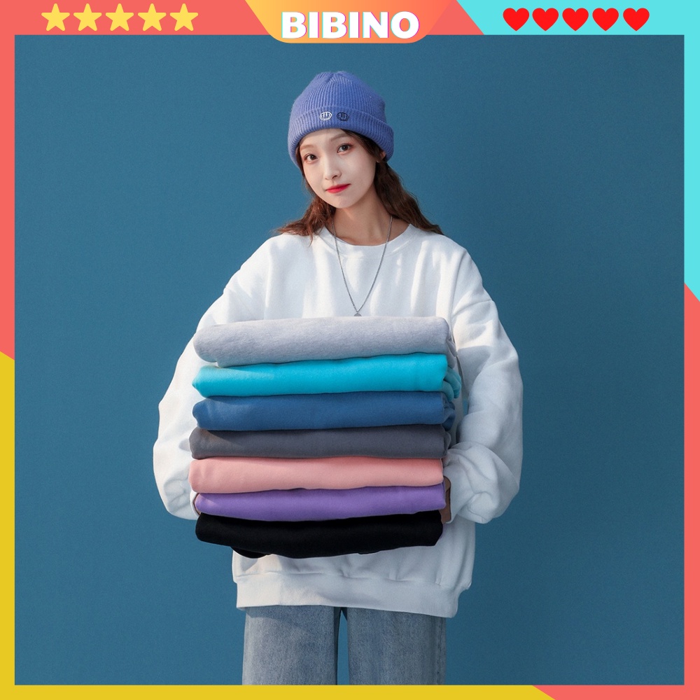 Áo sweater nam nữ nỉ trơn nhiều màu unisex phong cách hàn quốc BIBINO Áo sweater nỉ form rộng dài tay lót nỉ ấm áp